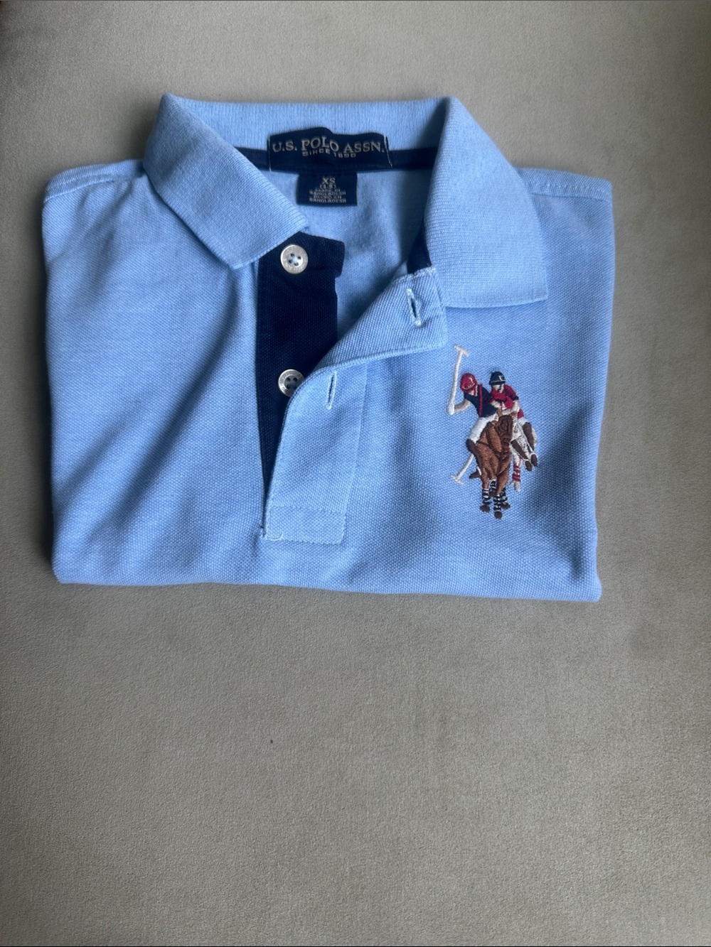 U.S. Polo Assn. Boys Light Blue Polo with Navy Placket & Embroidered Logo